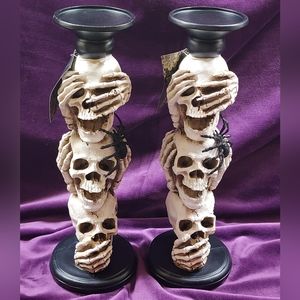 Christian Siriano Skull Candle Holders Set of 2 Halloween Candle Holders